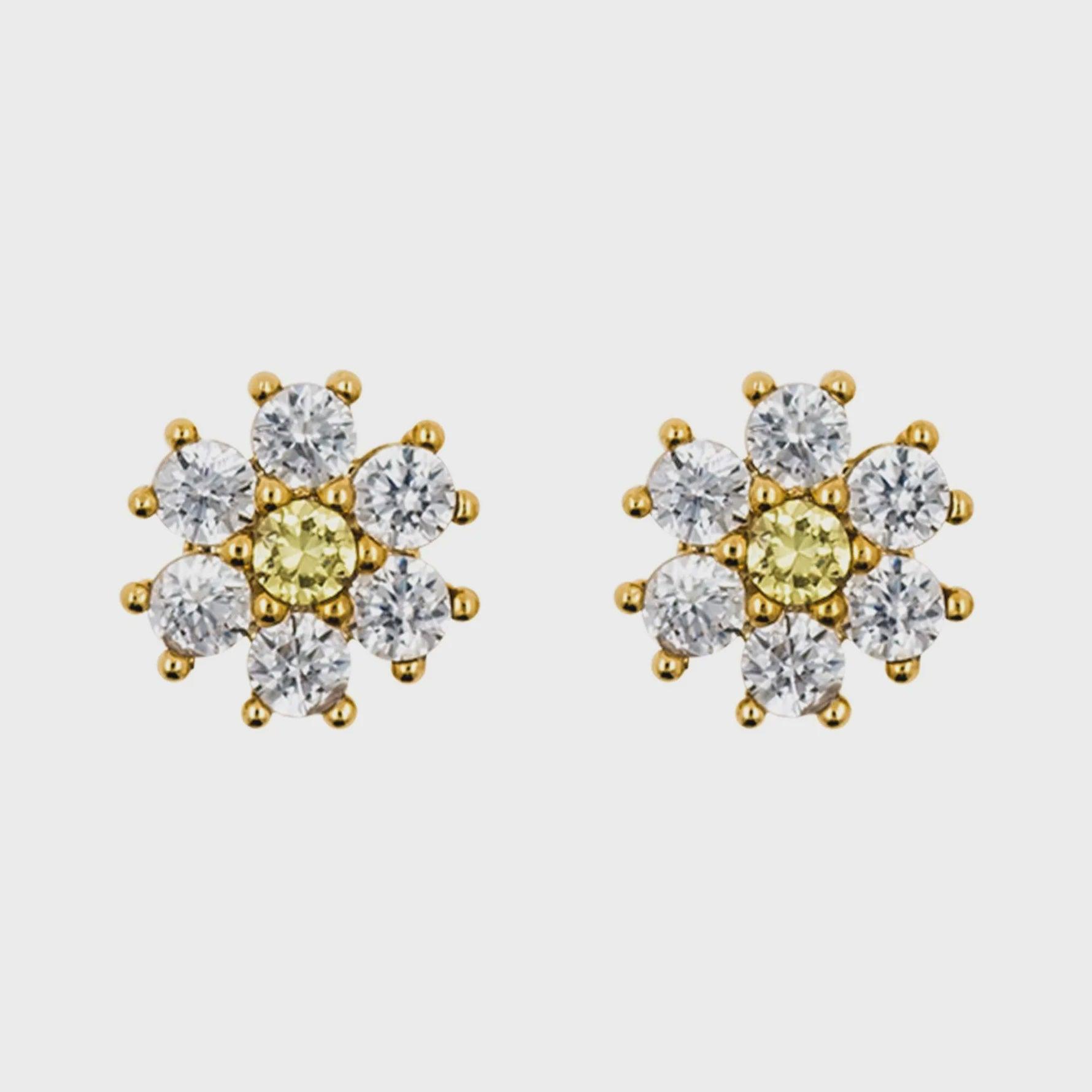 Earring Diamante Flower Gold